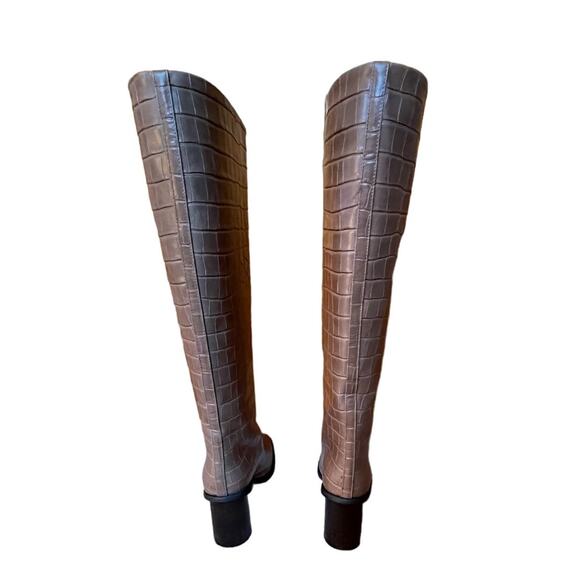 Marc Cain Women's Alligator Print Leather Knee High Article Boots Taupe 6.5 NIB - Picture 2 of 11